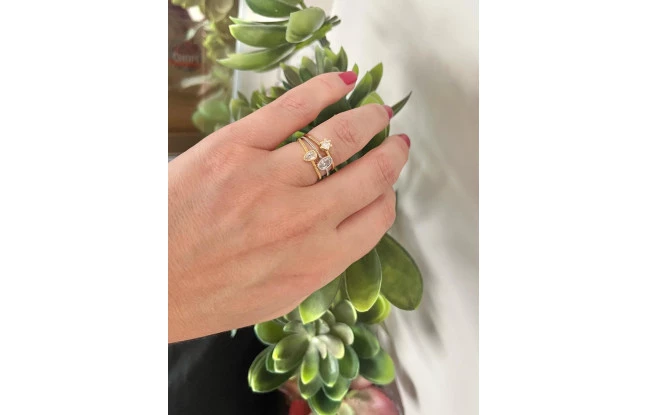 Anel Pedra Gota Zircônia Texturizado Folheado Em Ouro 18K Nº17