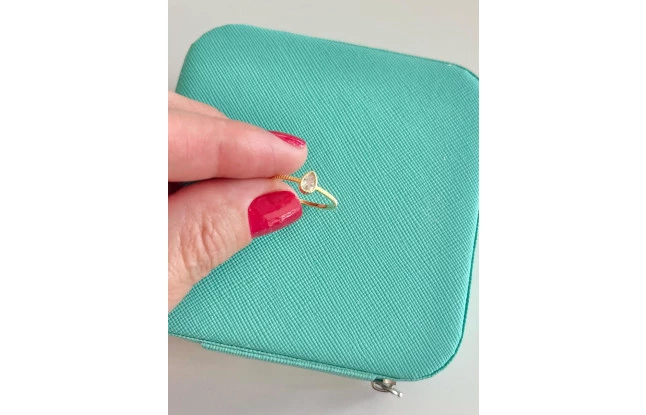 Anel Pedra Gota Zircônia Texturizado Folheado Em Ouro 18K Nº17
