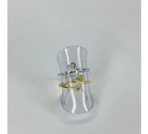 Anel Falange Com Ponto De Luz E Coração Nas Pontas Cravejado Com Zircônia