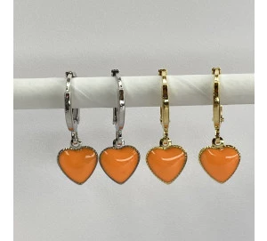 Brinco De Argolinha Com Pingente De Coração Esmaltado Laranja