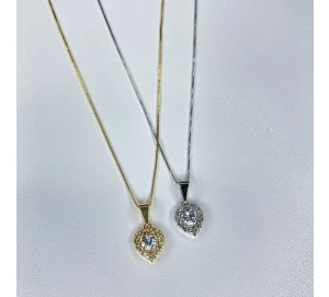 Colar Coração Delicado Cristal Rodeado Com Zircônias